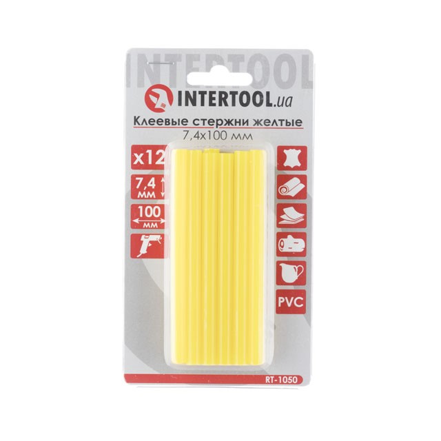 Комплект клеевых стержней Intertool желтых 7.4мм*100мм, 12шт (RT-1050)