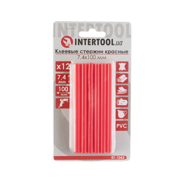 Комплект клеевых стержней Intertool красных 7.4мм*100мм, 12шт (RT-1043)