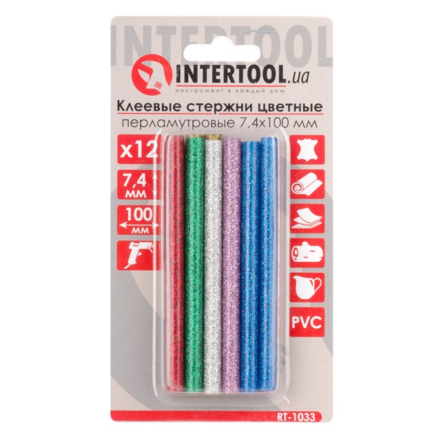 Комплект клеевых стержней Intertool цветных перламутровых 7.4мм*100мм, 12шт (RT-1033)