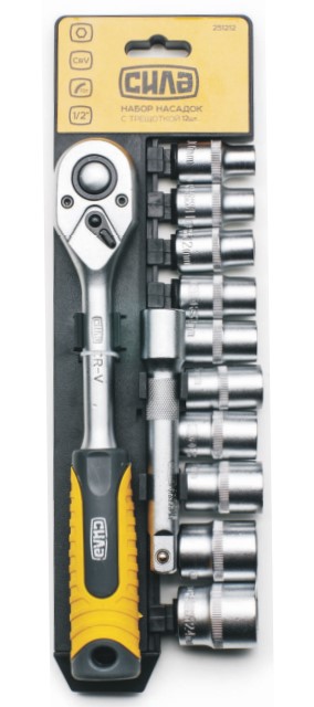Набор Сила насадок торцевых c трещоткой 1/4 CrV 12 шт (251112)