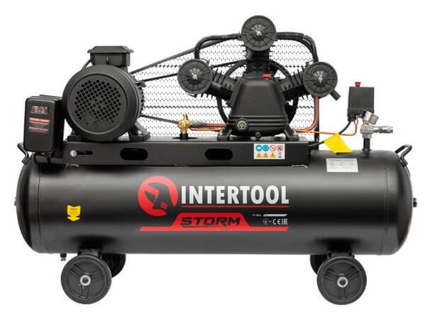 Компрессор Intertool 100л, 5HP, 4кВт, 380В, 8атм, 600л/мин. 3 цилиндра (PT-0036)