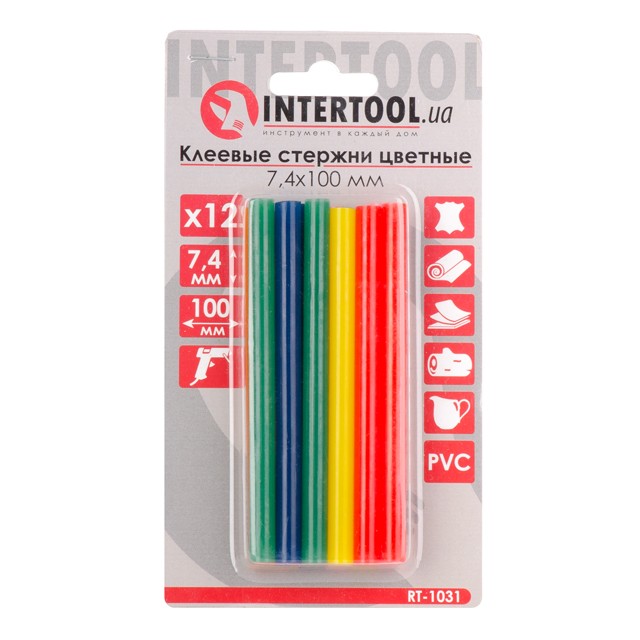 Комплект клеевых стержней Intertool цветных 7.4мм*100мм, 12шт (RT-1031)