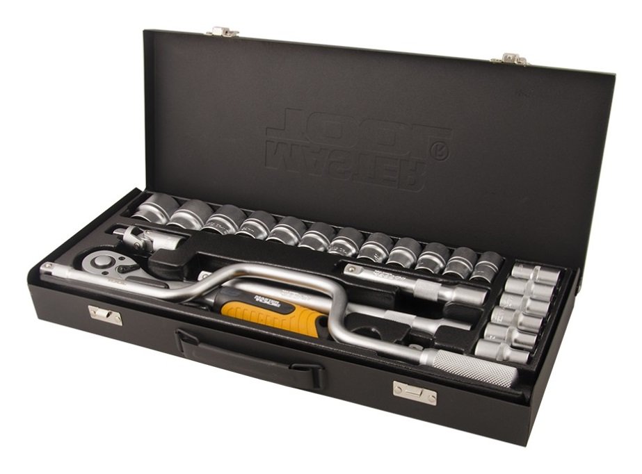Набор насадок торцевых Mastertool 1/2” с трещоткой 72 зуба, 24 шт CrV в метал кейсе (78-4125)
