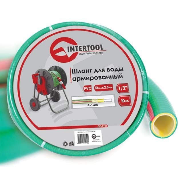 Шланг Intertool для воды 4-х слойный 1/2", 10м, армированный, PVC (GE-4101)