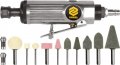 На фото Пневмошлифмашина прямая Vorel 1/4" в наборе 10 шт патрон 3 и 6 мм (81109)