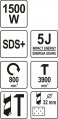 На фото Перфоратор YATO SDS + 1500 Вт, 5 Дж, 3900 уд/мин (YT-82127)