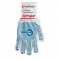 Перчатка трикотажная Intertool с ПВХ точкой, класс вязки 10, цвет белый, синяя точка (SP-0130) На фото Перчатка трикотажная Intertool с ПВХ точкой, класс вязки 10, цвет белый, синяя точка (SP-0130)