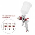 На фото Краскопульт пневматический Intertool HVLP из трех форсунок 1,3мм, 1,4мм, 1,7мм, 3бар (PT-0153)