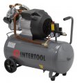 На фото Компрессор Intertool 50л, 4HP, 3кВт, 220В, 8атм, 420л/мин, 2 цилиндровый (PT-0007)