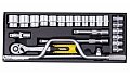 На фото Набор насадок торцевых Mastertool 1/2” с трещоткой 72 зуба, 24 шт CrV в метал кейсе (78-4125)