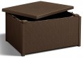 На фото Стол-сундук Allibert искуственный ротанг Arica коричневый (8711245129679)