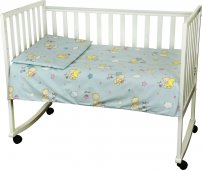 На фото Комплект постельного белья Руно Младенец 60х120 см 3шт Детский Голубой мишка пузатик (932.02_(Блакит