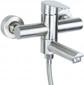 На фото Смеситель для ванны Aquatica HT 35 гусак прямой 100мм дивертор встроенный картриджный SS (HT-2C171P)