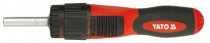 На фото Отвертка реверсивная Yato трещотка, квадрат 1/4", 12 насадок DW (YT-2805)