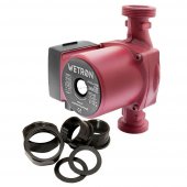 На фото Насос циркуляционный Wetron 100Вт Hmax 6м Qmax 50л/мин Ø1½ 180мм бордо + гайки Ø1 (774232)