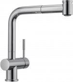 На фото Кухонный смеситель Franke Logik Pull Out с выносным шлангом хром (115.0081.528)
