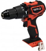 На фото Шуруповерт дрель ударная бесщеточная YATO 18 В Li-ion 42 Нм 2 Ач 13 мм без аккумулятора (YT-82797)