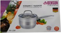 На фото Ковш из нержавеющей стали с крышкой Benson 16 см 1.5 л (BN-228)