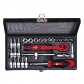 На фото Набор инструмента Intertool 1/4" 28ед головки 4-13мм, биты 11шт (ET-6028)