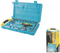 На фото Набор насадок торцевых Mastertool CrV 1/2” с трещоткой 24 зуба, 23 шт в кейсе (78-6023)
