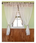 На фото Штора Прованс Lilac Rose Батист 250х145 см 2шт Фиолетовая роза с кантом и мережкой (.003670)