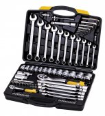 На фото Набор ключей и насадок торцевых Mastertool 1/4” и 1/2” с трещоткой 72 зуба, 77 шт CrV (78-5077)