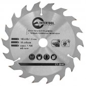 На фото Диск пильный Intertool по дереву с твердосплавными напайками 185*20*1.5мм, 18 зубьев (CT-3040)