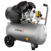 На фото Компрессор двухцилиндровый Sigma 2.2кВт 412л/мин 8бар 50л (7043711)