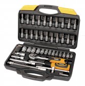 На фото Набор насадок торцевых Mastertool 1/4” с трещоткой 72 зуба, 46 шт CrV в кейсе (78-2047)