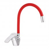 На фото Смеситель для кухни ZERIX YUB 279 с красным гибким изливом (ZX0441)