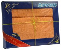 На фото Комплект махровых полотенец Руно 50x90 и 70x140 см Персиковые (433.09ТУ_персиковий)