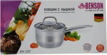На фото Ковш из нержавеющей стали с крышкой Benson 14 см 1 л (BN-227)