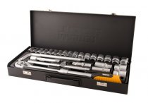 На фото Набор насадок торцевых Mastertool 1/2” с удлиняющейся трещоткой 72 зуба, 26 шт CrV (78-4126)