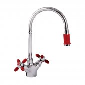 Смеситель для кухни ZERIX Z5860-5 (красные ручки) (ZX0347) На фото Смеситель для кухни ZERIX Z5860-5 (красные ручки) (ZX0347)
