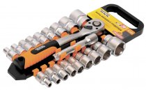 На фото Набор насадок торцевых Mastertool 1/2” с трещоткой 72 зуба, 20 шт CrV (78-1220)