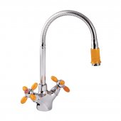 На фото Смеситель для кухни ZERIX Z5860-10 (желтые ручки) (ZX0350)