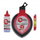На фото Комплект Intertool 3в1 шнур отбивочный, корректор 115г и шнуровый уровень (MT-2505)