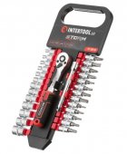 На фото Набор головок Intertool 1/4" 4-14 мм TORX PH HEX FD рукоятка 72 зуба 28ед. Cr-V STORM (ET-8018)