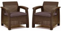 На фото Комплект кресел пластиковых Allibert Corfu Duo коричневый (3253929122088)