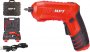 На фото Отвертка аккумуляторная поворотная Mastertool 4V, Li-ion, 1.5 Ач, 250 об/мин, 3.5 Нм (MCSD4006.3)