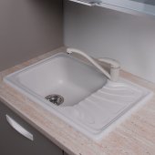 На фото Кухонная мойка Fancy Marble (Буль-Буль) FILADELFIA 640х435х195 белая (103060001)