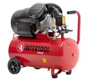 На фото Компрессор Intertool 50л, 3HP, 2.23кВт, 220В, 8атм, 354л/мин, 2-х цилиндровый (PT-0004)