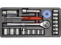 На фото Набор головок торцевых Vorel 1/4", 3/8" с инструментами 20 шт (58210)