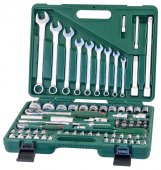 На фото Набор Jonnesway головок 1/4"DR 4-14 мм и 1/2"DR 14-32 мм ключи 8-22 мм 82 шт (S04H52482S)