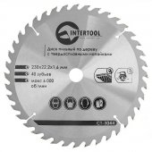 На фото Диск пильный Intertool по дереву с твердосплавными напайками 230*22*1.6мм, 40 зубьев (CT-3044)