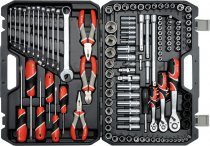 На фото Набор головок торцевых Yato 1/2", 3/8", 1/4" с инструментами, насадками 129 шт (YT-38881)