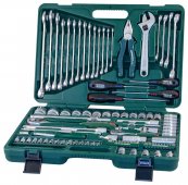 На фото Универсальный набор Jonnesway 1/4"DR 4-10 мм и 1/2"DR 8-32 мм ключи 8-24 мм 101 шт (S04H624101S)
