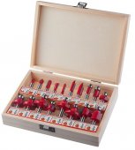 На фото Набор фрез Intertool концевых по дереву, 18шт (HT-0073)