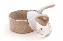 На фото Ковш Fissman LATTE со стеклянной кришкою16Х8 см алюминий (AL-4957.16)