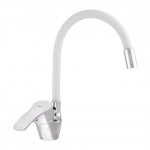 Смеситель для кухни ZERIX YUB 279 с белым гибким изливом (ZX1581) На фото Смеситель для кухни ZERIX YUB 279 с белым гибким изливом (ZX1581)